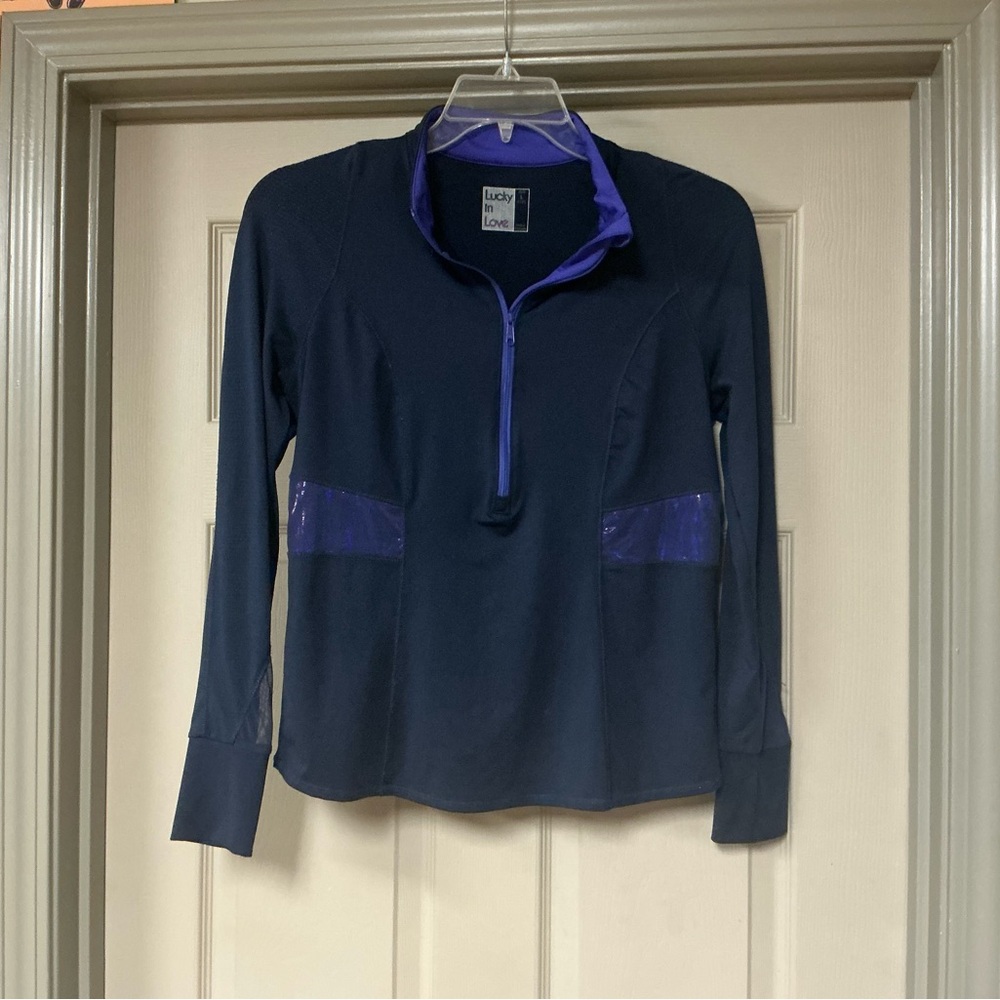 Lucky in Love Womens Large Iridescent Navy & Purple Lightweight Sweatshirt Top